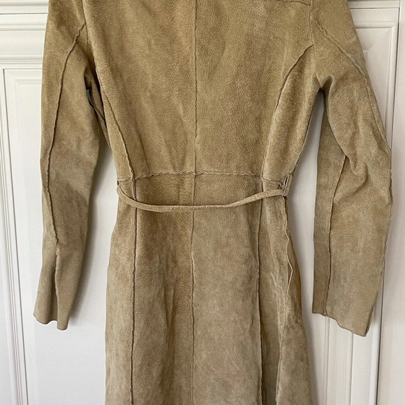 Vintage Blue Asphalt Tan 100% leather Open Front Long Coat Size M - Picture 7 of 16